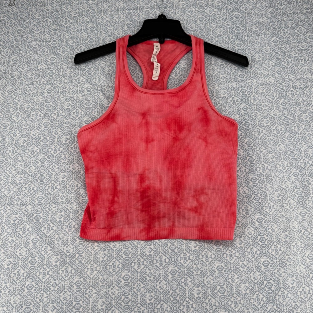 Lululemon Ebb to Street Tank Top 12 Marble Dye Solar Orange Ribbed Crop LW1DGIS